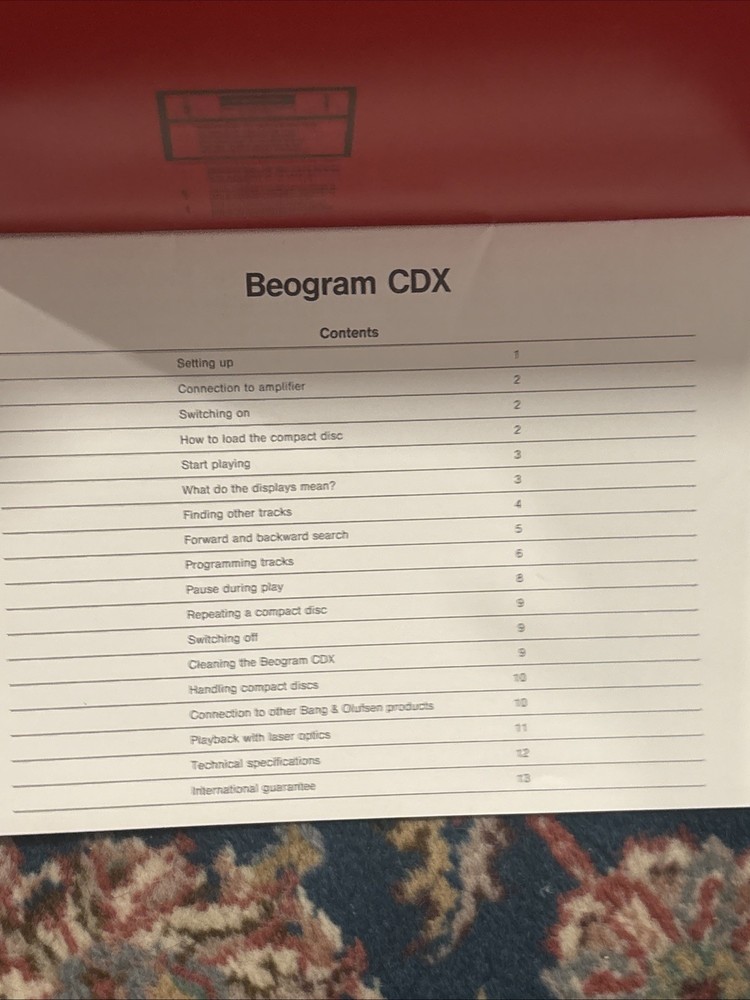Bang Olufsen Beogram CDX CD-X CD Player User Guide Original Instructions