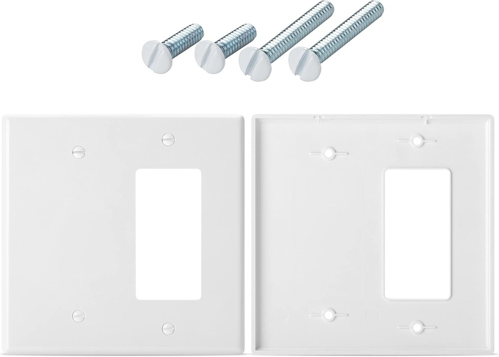 Bates Combination Wall Plate, Decorator/Blank, 2 Gang Switch Plate, White