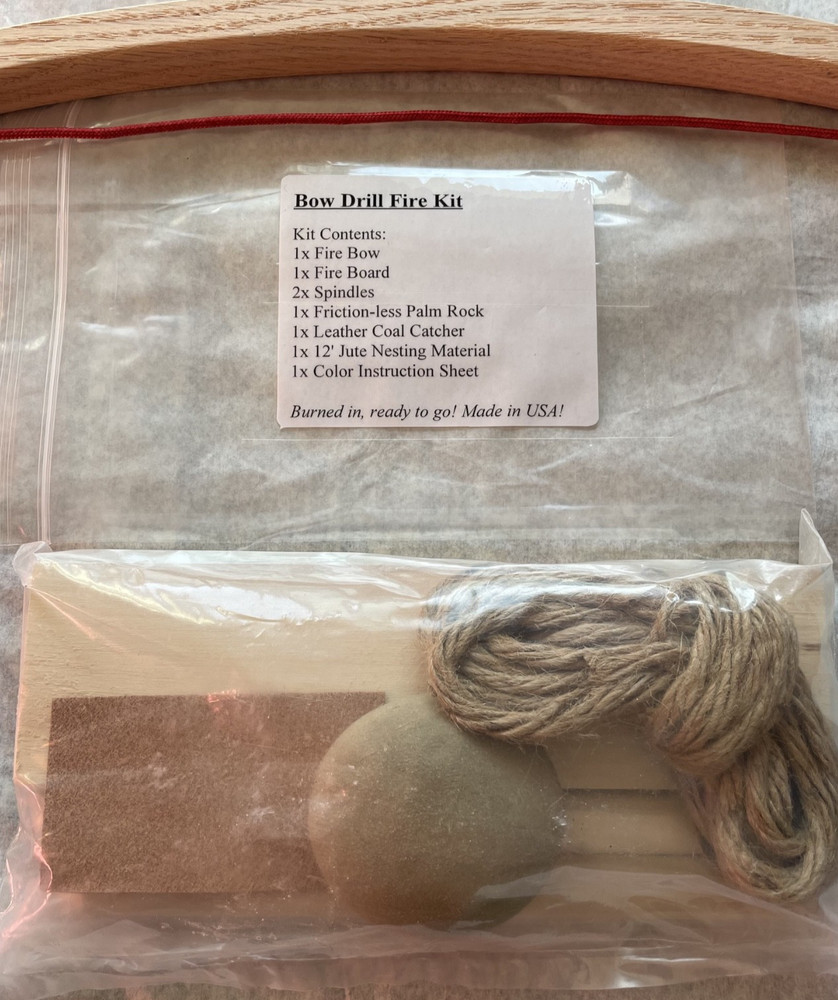 Primitive fire bow drill kit with instructions