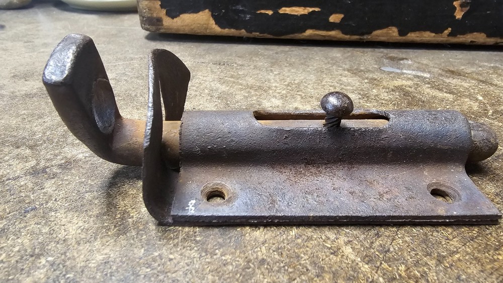 Rustic Iron Slide Bolt Latch, Vintage Door Hardware Lock