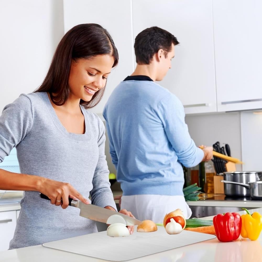 2 Pack Stainless Steel Titanium Cutting Board Double Sided Rust Proof Kitchen