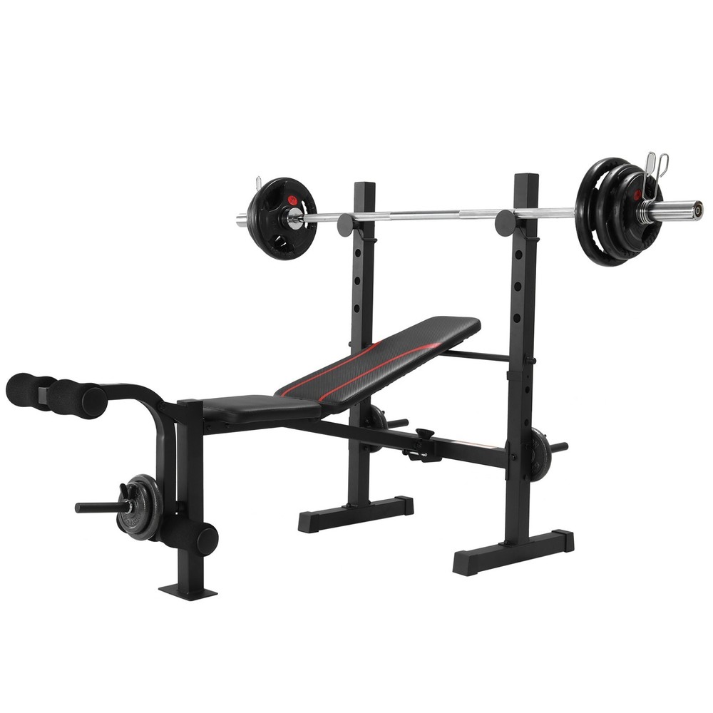 Adjustable Weight Bench Set with Squat Rack Foldable Flat Incline Decline