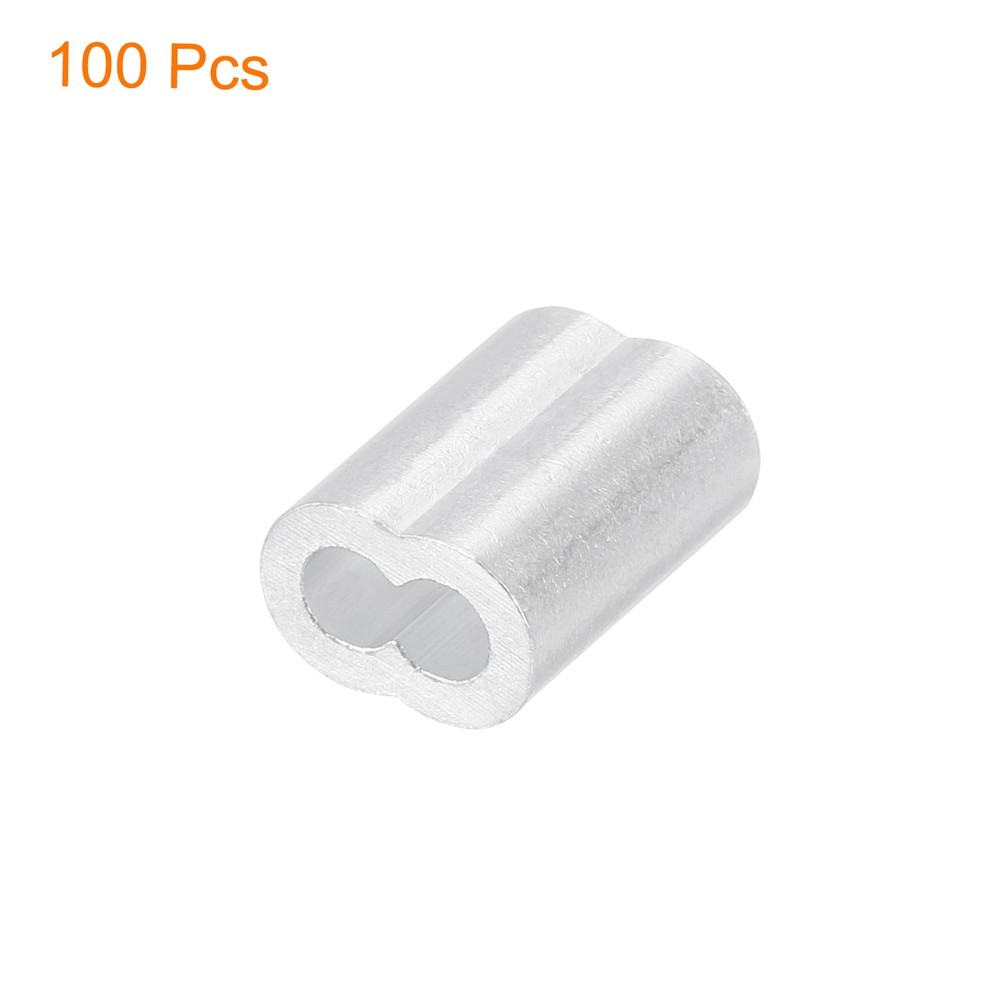 100Pcs Aluminum Crimping Loop Sleeve for 3/32" Diameter Wire Rope, Double Hole