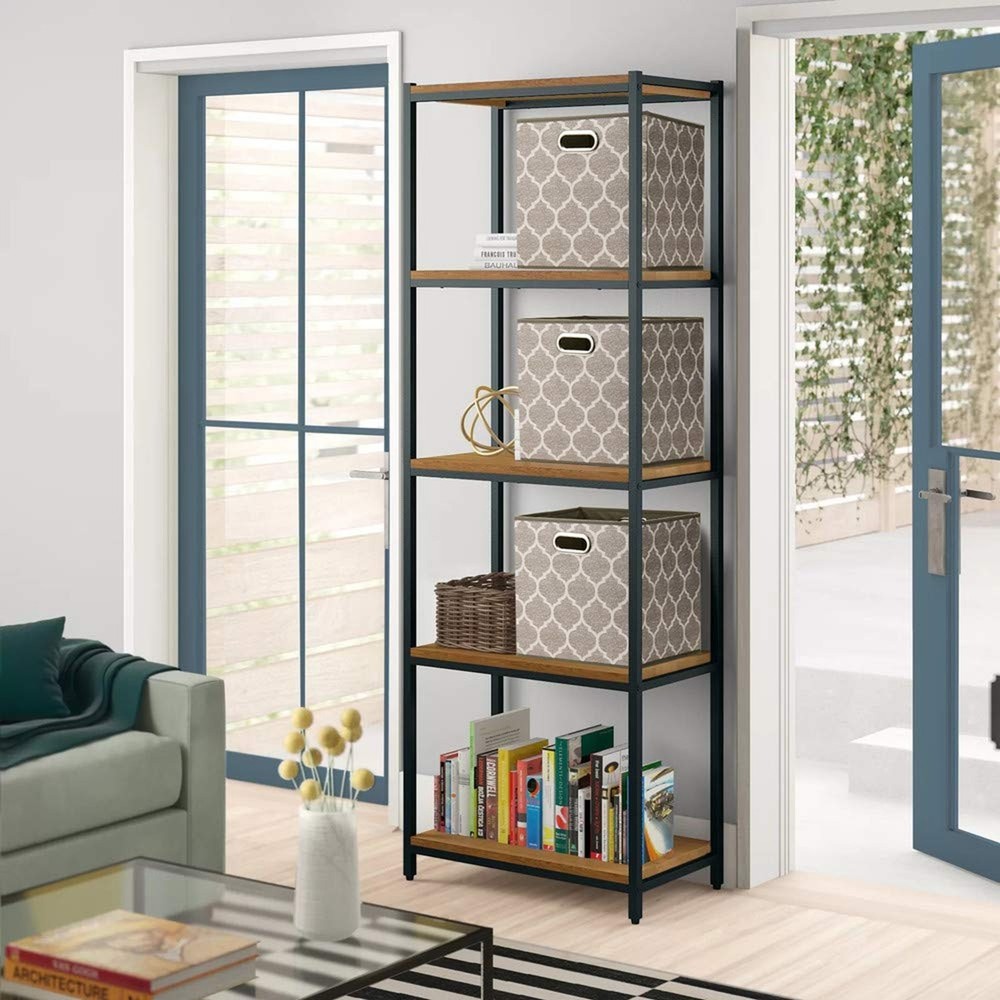 13x13x13 In Fabric Storage Cube Bins with Print Grid Pattern Foldable Clothes...