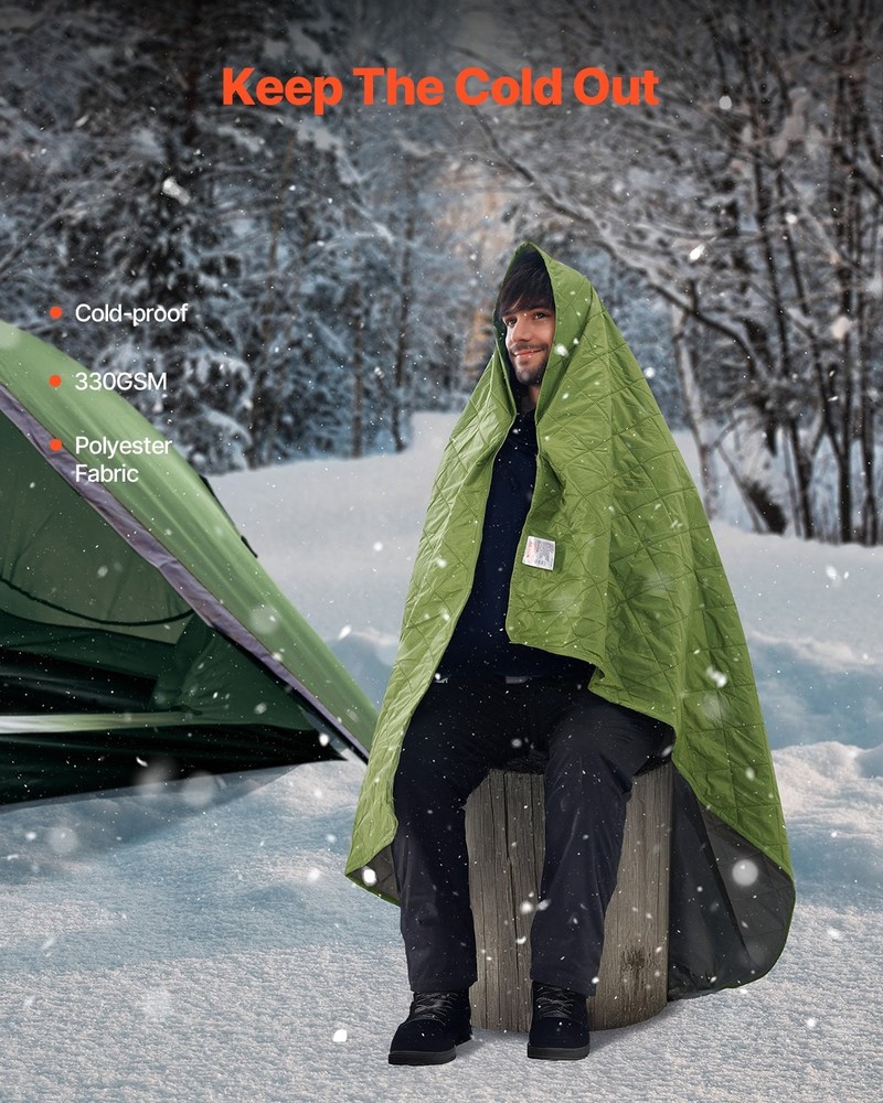 Camping Blanket, Large Warm Stadium Blanket, Waterproof & Windproof, 330GSM Poly