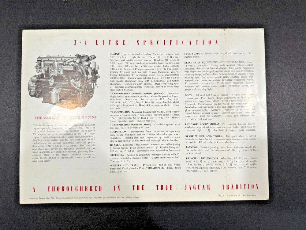 1958 Jaguar 3.4 Litre Brochure