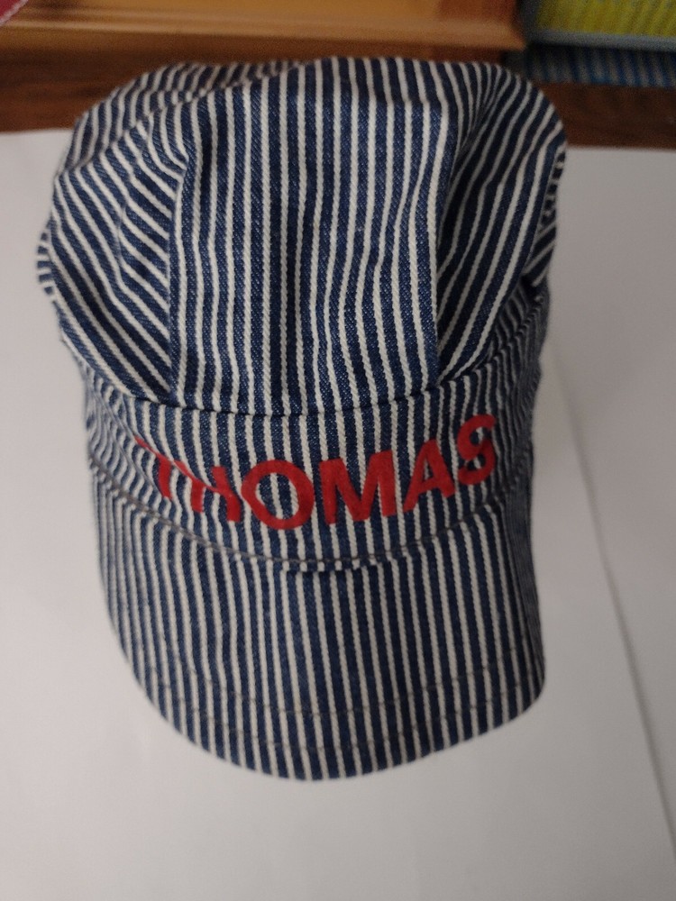 Kids 2 Engineer Caps Thomas Train & Plain Blue White Stripes Made in U.S.A.