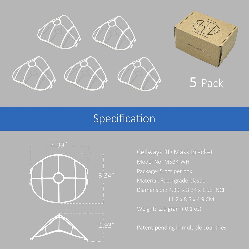 3D Face Mask Bracket, upgrade hook design, inner support frame, Large, White