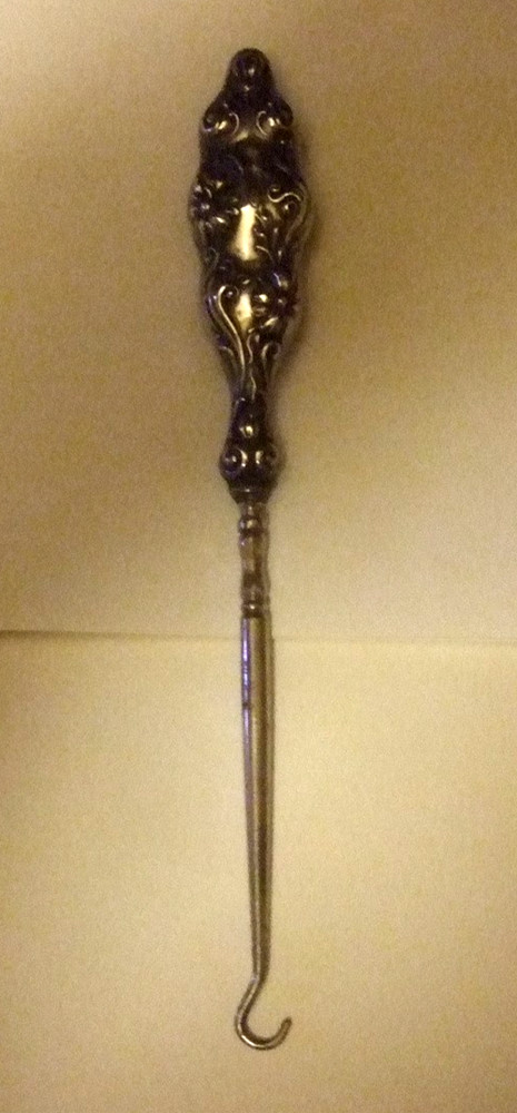 Sterling Button Hook Antique Repousse Sterling Vanity Heirloom