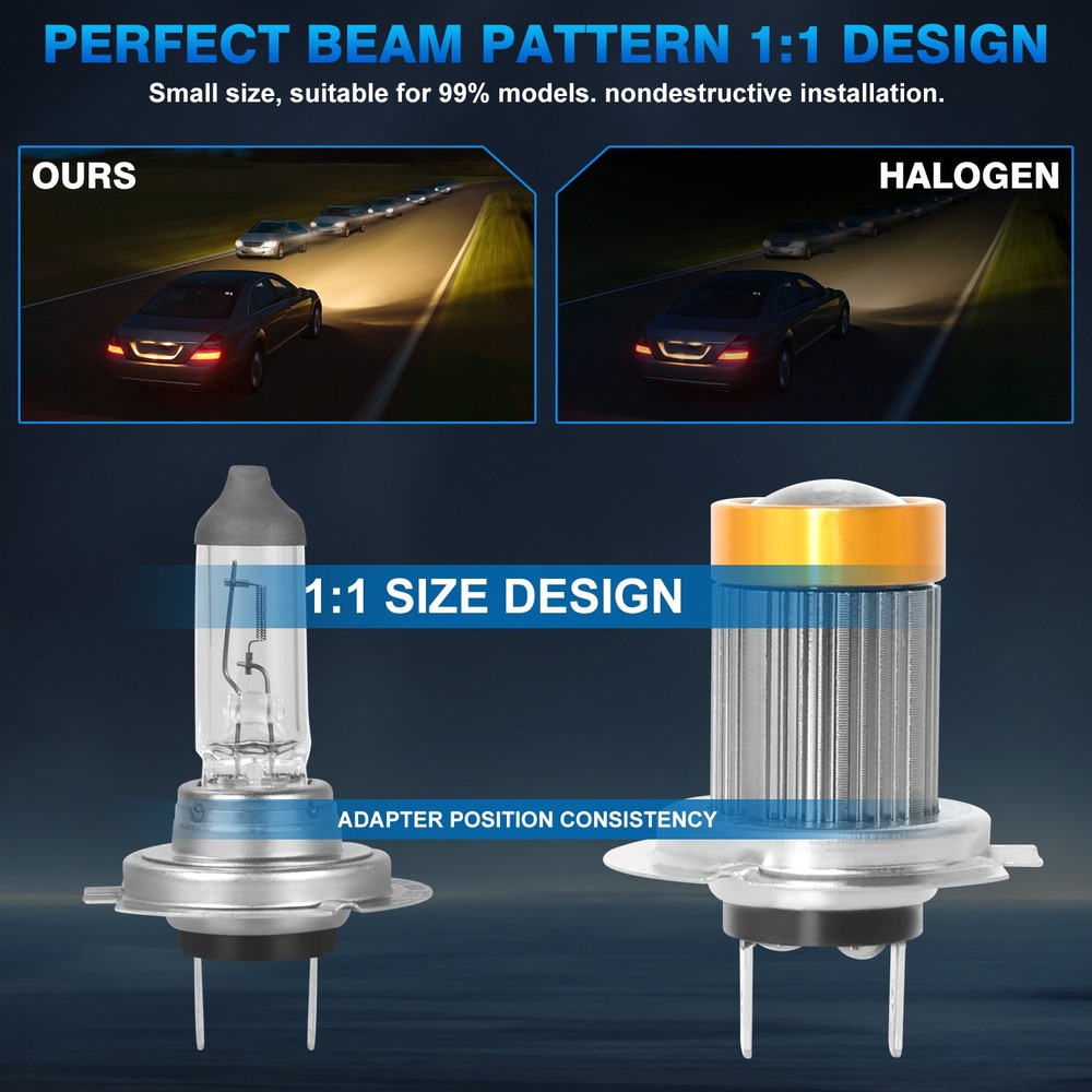 2pcs Error H7 LED Headlight Bulb Hi/Low Bulbs Beam 3000K Yellow Replacement