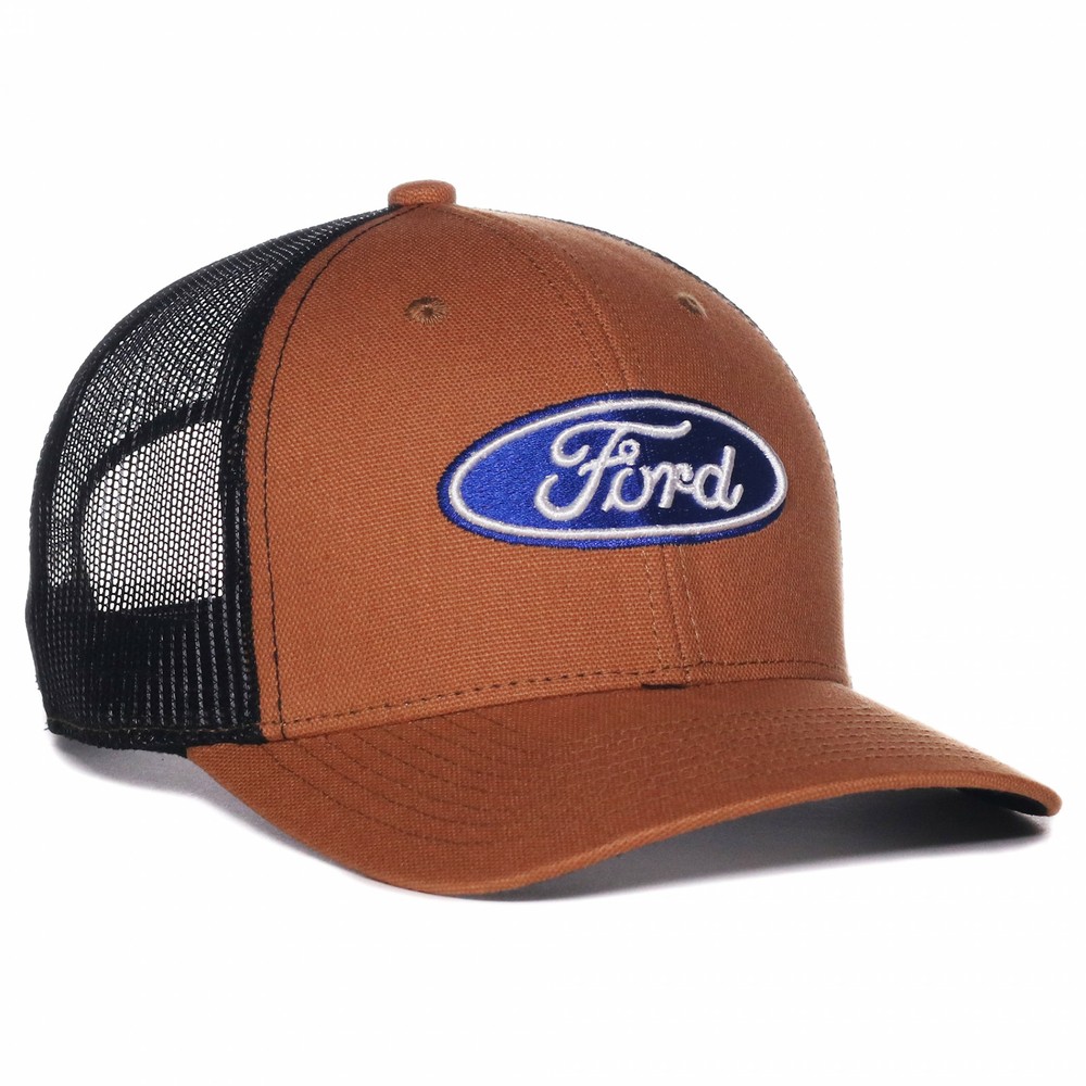 Ford Logo Raised Stitched Patch Pre-Curved Adjustable Trucker Hat Brown
