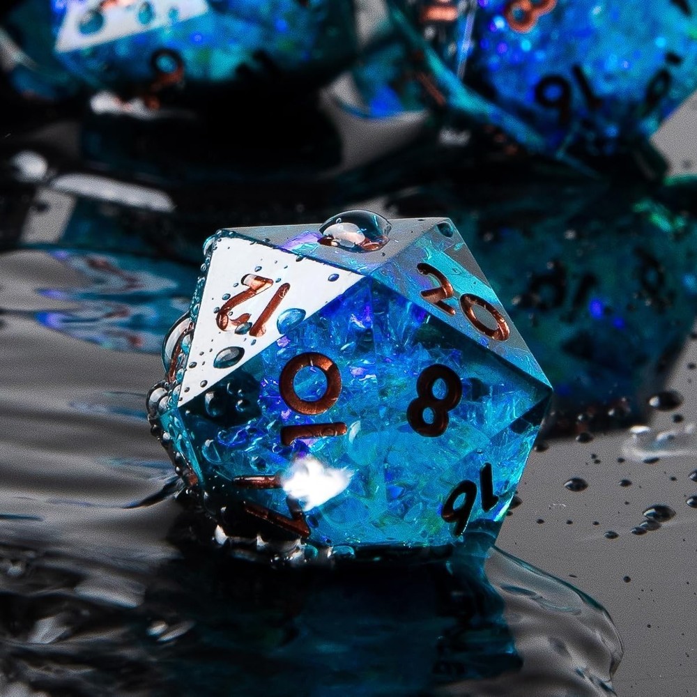 Electrical-Themed Sharp Edge DND Dice Set – 7 Unique Handmade Polyhedral Dice