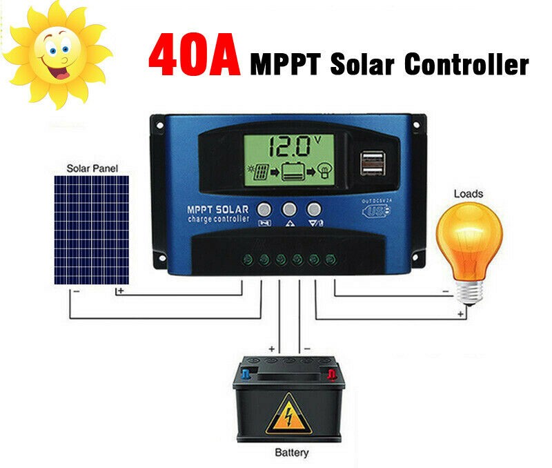 40A MPPT Solar Panel Regulator Charge Controller 12V/24V Auto Focus Tracking US
