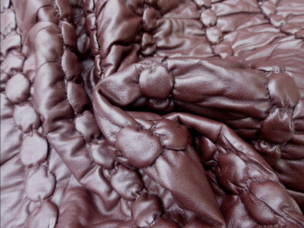 Lambskin leather hide Chocolate Brown 3-D Quilted Rope Pattern w/Polyfill back