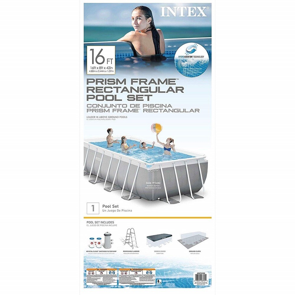Intex 16ft X 8ft X 42in Prism Frame Rectangular Pool Set with Filter Pump Ladder