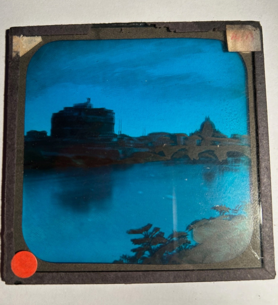 9 magic lantern colour slides - scenic and buildings