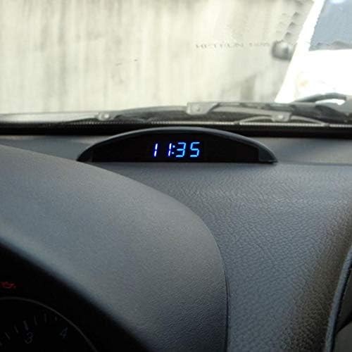 Car Auto Digital LED Electronic Time Clock + Thermometer + Voltmeter 3 in Blue