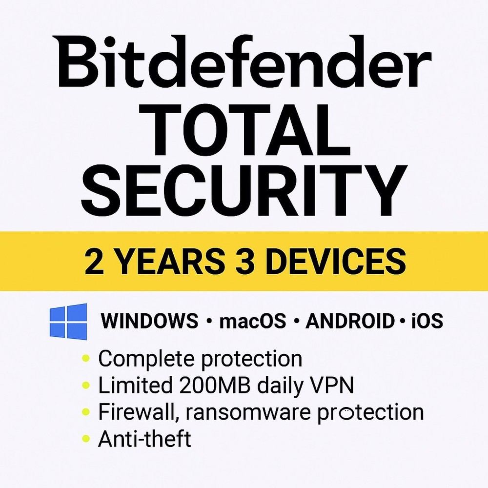 Bitdefender Total Security  2 Year 3 Devices Protection  + Daily VPN
