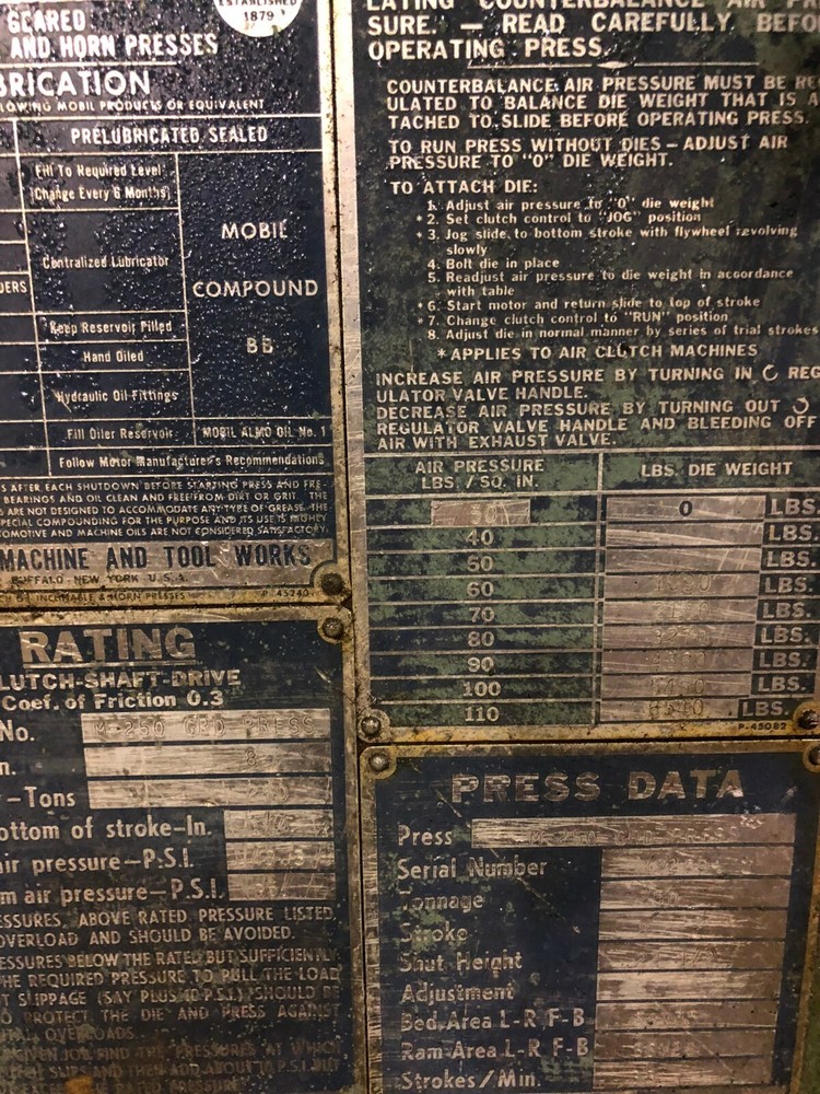 250 TON NIAGARA OBI PRESS: YODER #70534