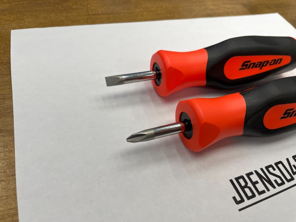 Snap-on Tools NEW ORANGE 2pc Soft Grip Instinct Handle Stubby Screwdriver Set
