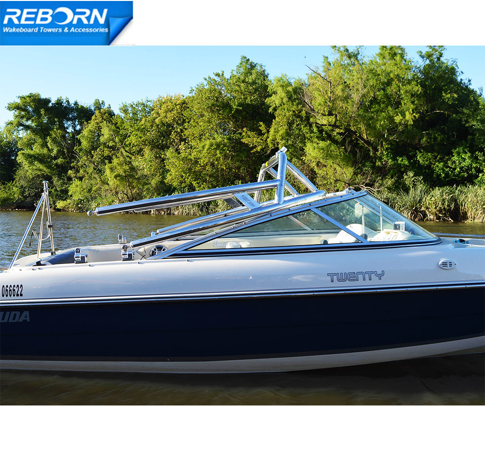 Reborn Launch Forward-facing Boat Wakeboard Tower polished | Fast Install & Fold