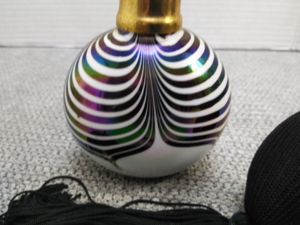VTG. ALBERT E. PRICE Pulled Feather Swirl Art Glass Perfume Bottle & Atomizer