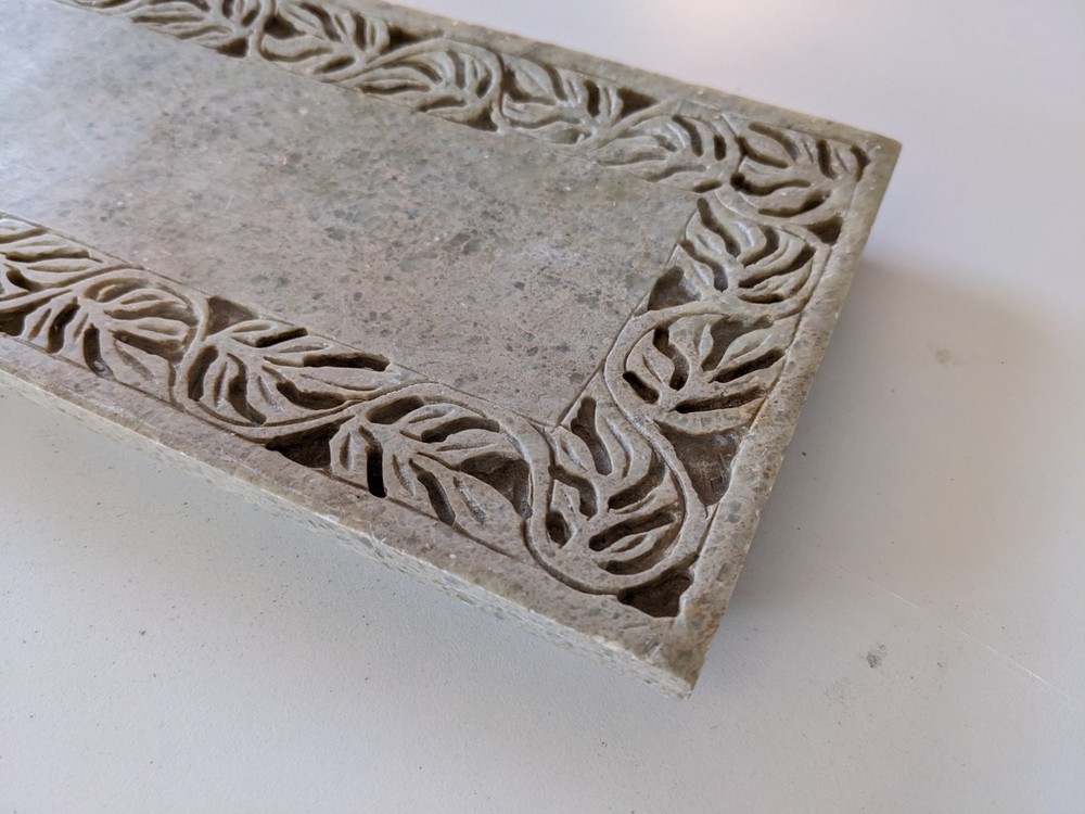 Natural stone carved Bath vanity Tray rectangular heavy piece 5" x 12"