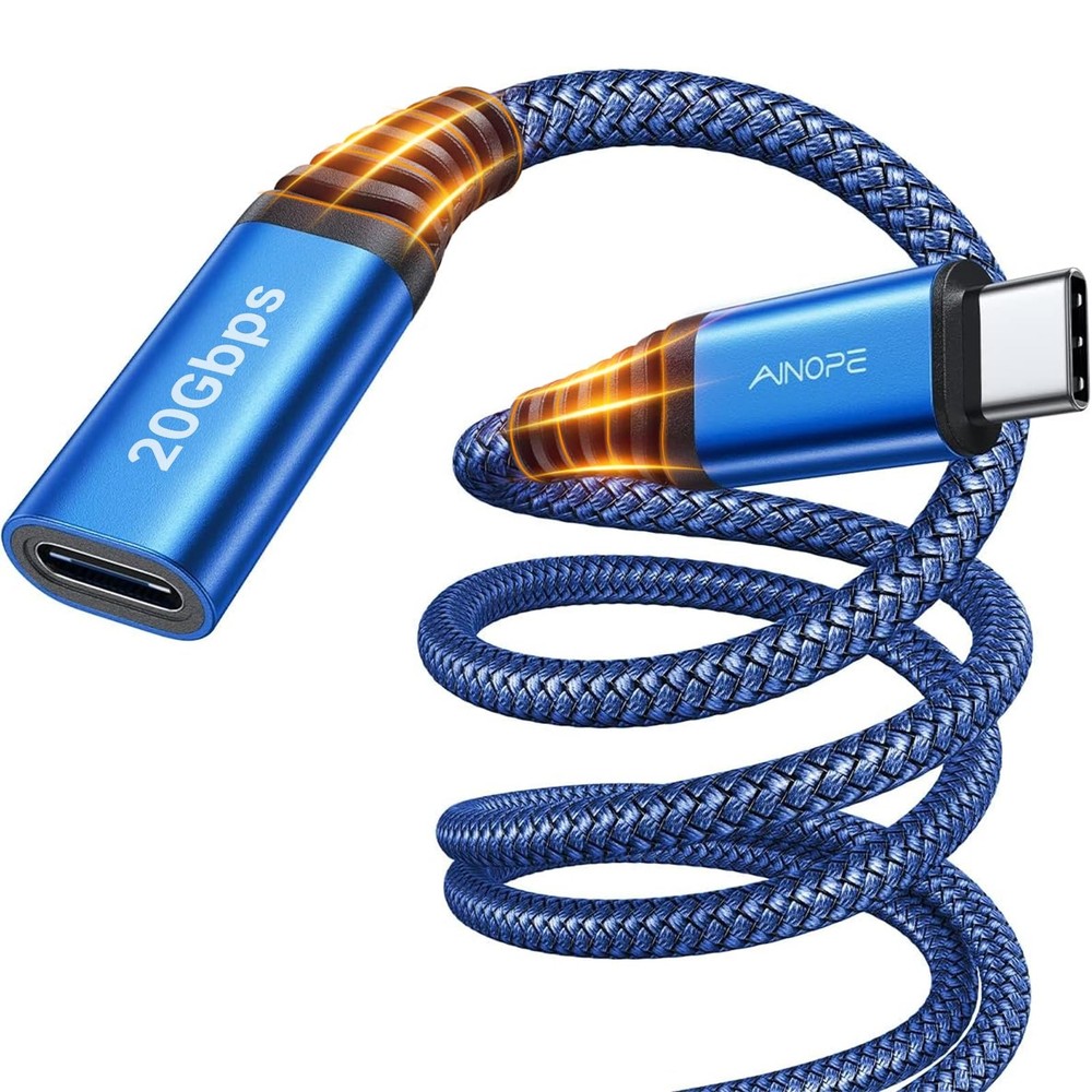 AINOPE USB C Extension Cable, 20Gbps/USB3.2 Fast Transfer Type 10FT, Blue