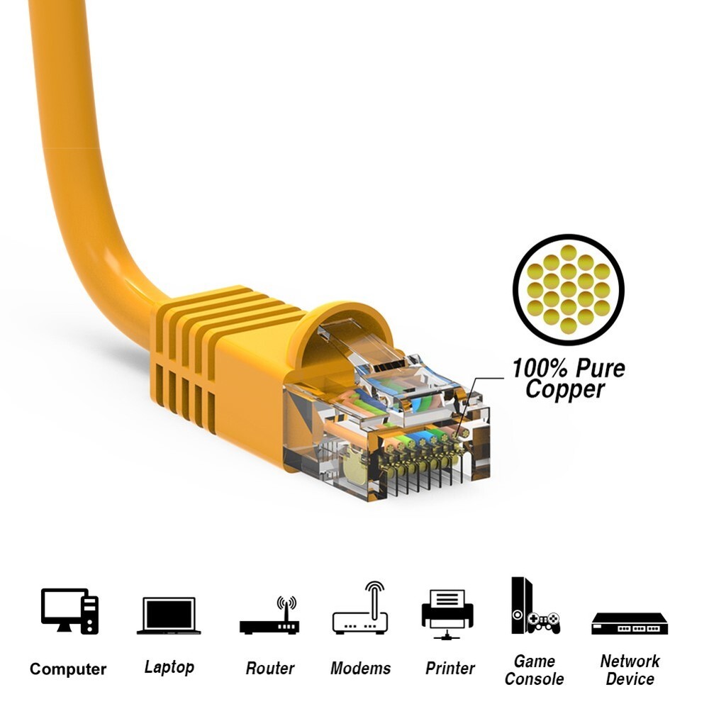 40FT CAT6 RJ45 Network LAN Ethernet UTP Patch Cable Copper Wire Snagless Yellow