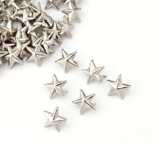 Pkg of 100 - 3/8" (10mm) SILVER STAR 2-spike Studs Crafts