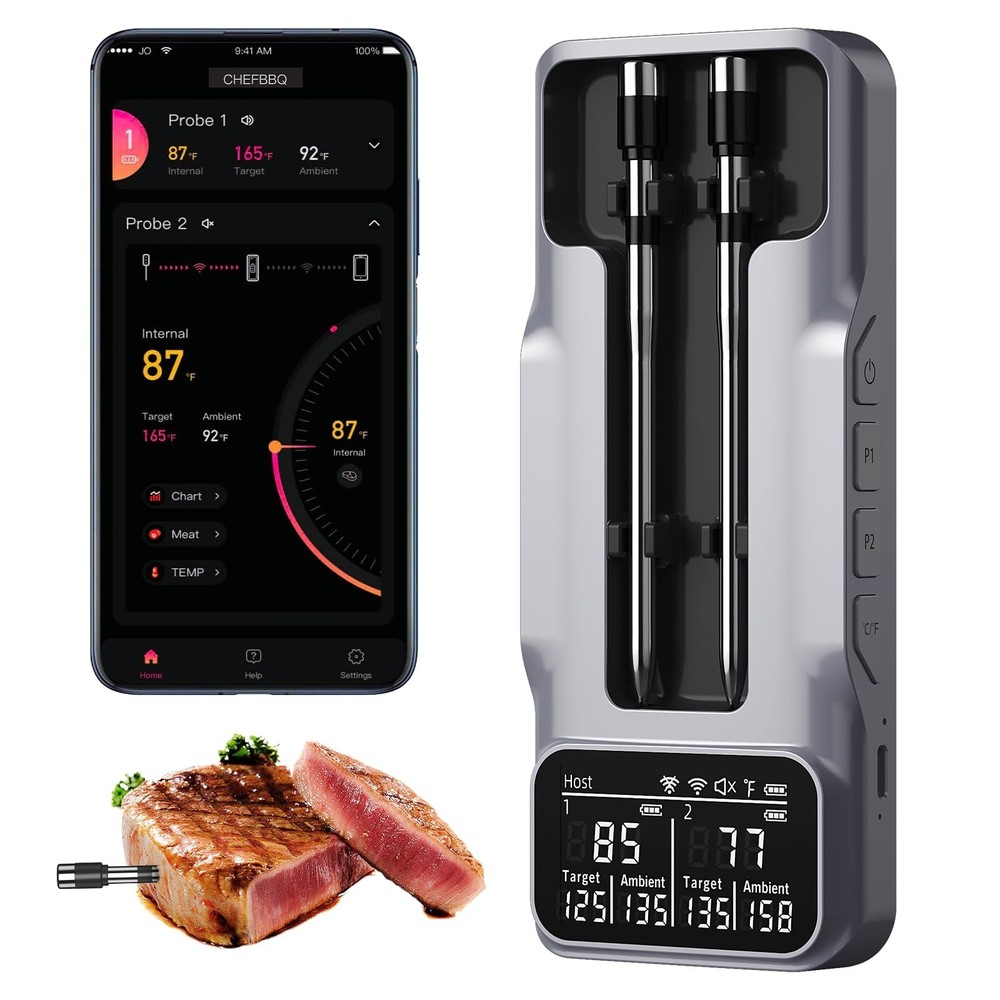 Smart Wireless Meat Thermometer with 2 Probes & 800Ft Bluetooth Range, Grill ...