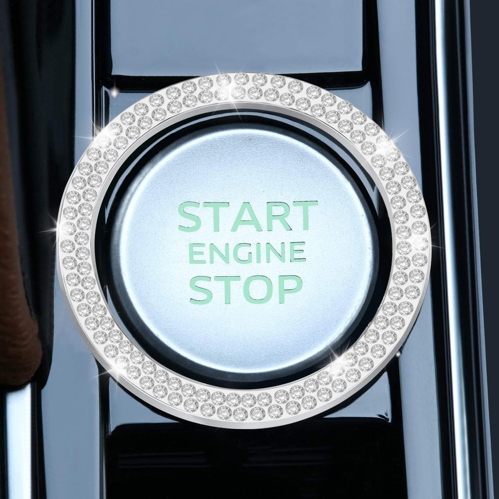 Crystal Start Stop Button Ring 2PCS Rhinestone Car Decor / Anillo Boton Auto