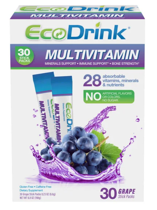 EcoDrink Complete Multivitamin Drink Mix, 30 Packets, GRAPE