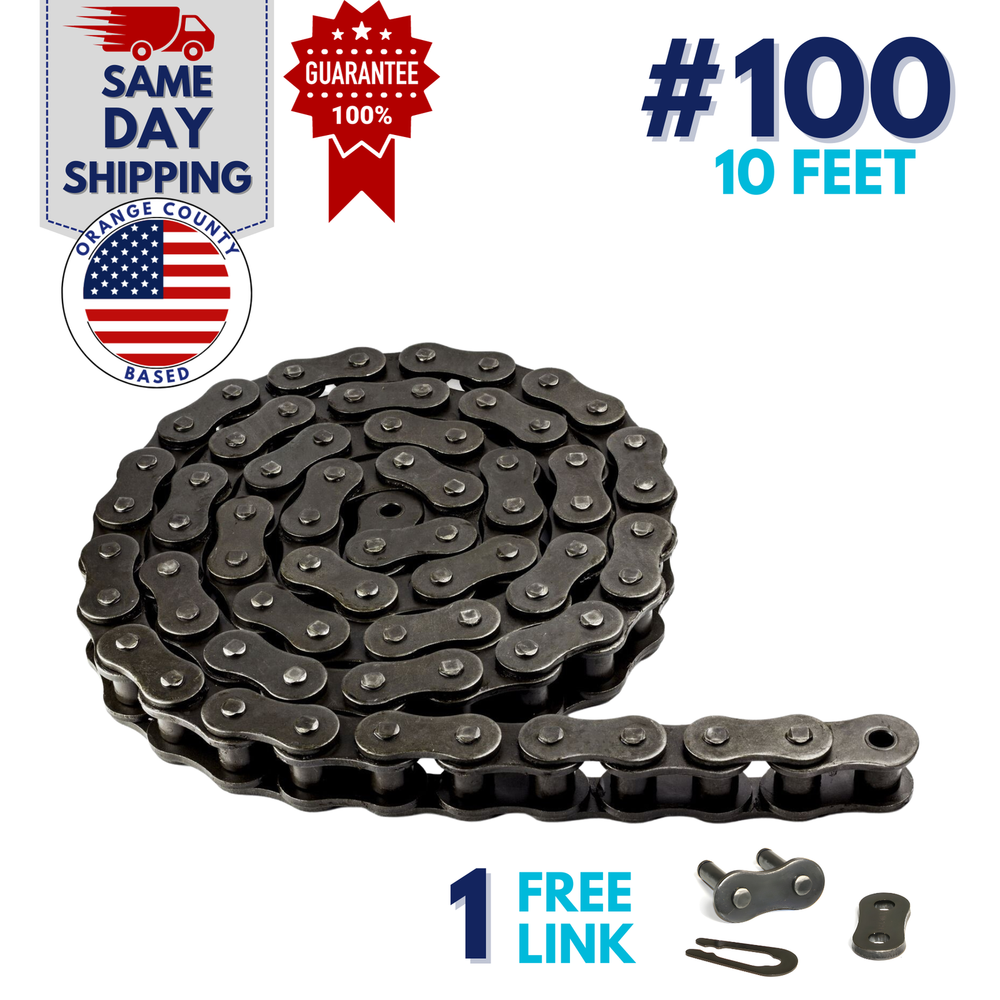 #100 Roller Chain 10 Feet with 1 Connecting Link