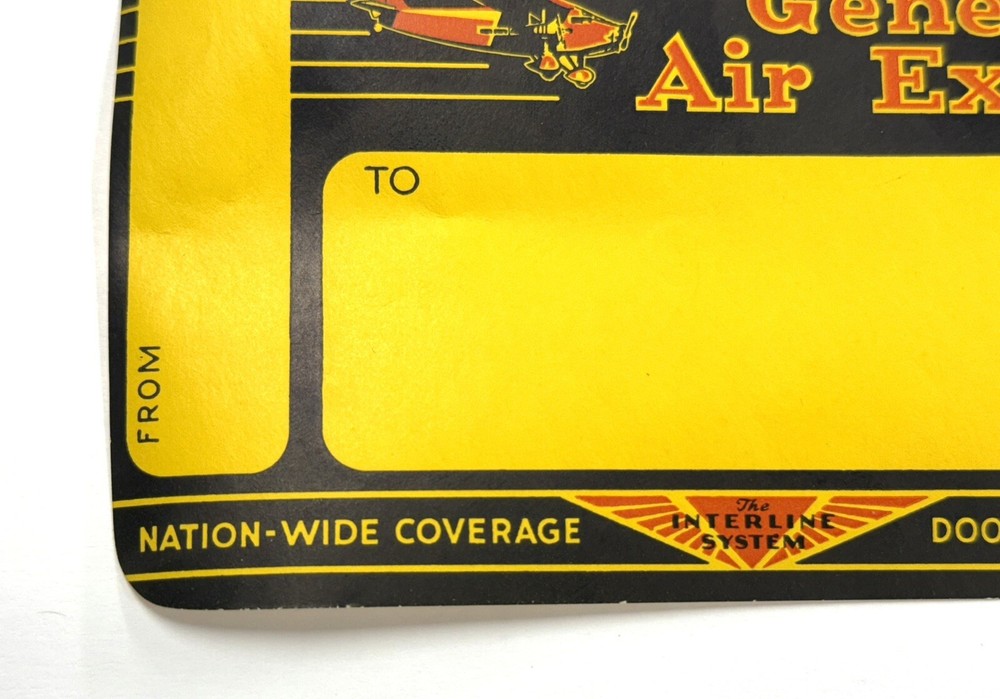 1930s General Air Express Colorful Package Label with Plane