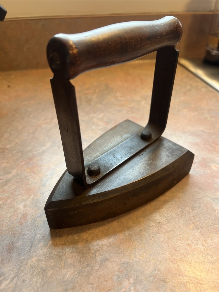 Antique flat sad iron cast iron ironing primitive Swedish Maker signed. #4