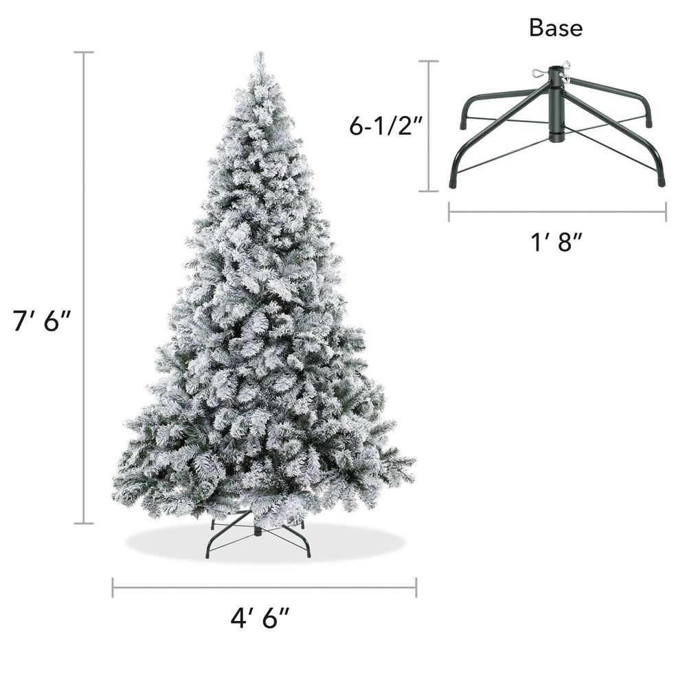 OPEN BOX - 7.5 ft Flocked Pine Hinged Artificial Christmas Tree w Foldable Stand