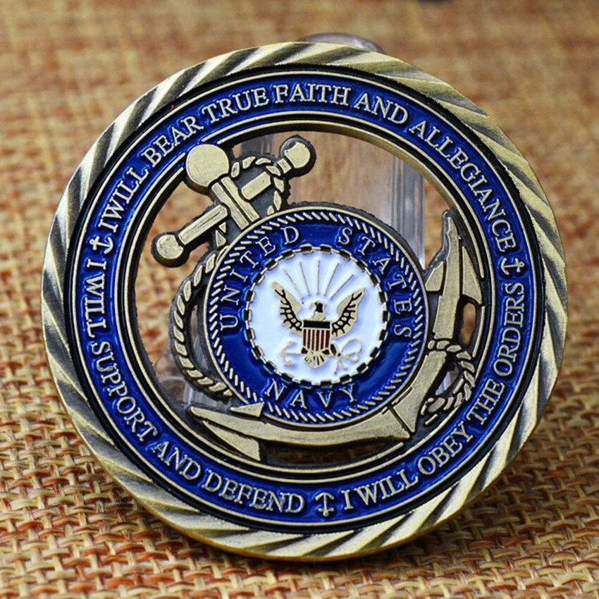 US Navy Emblem Core Value Bronze Hollow Military Challenge Medal Commitment Coin