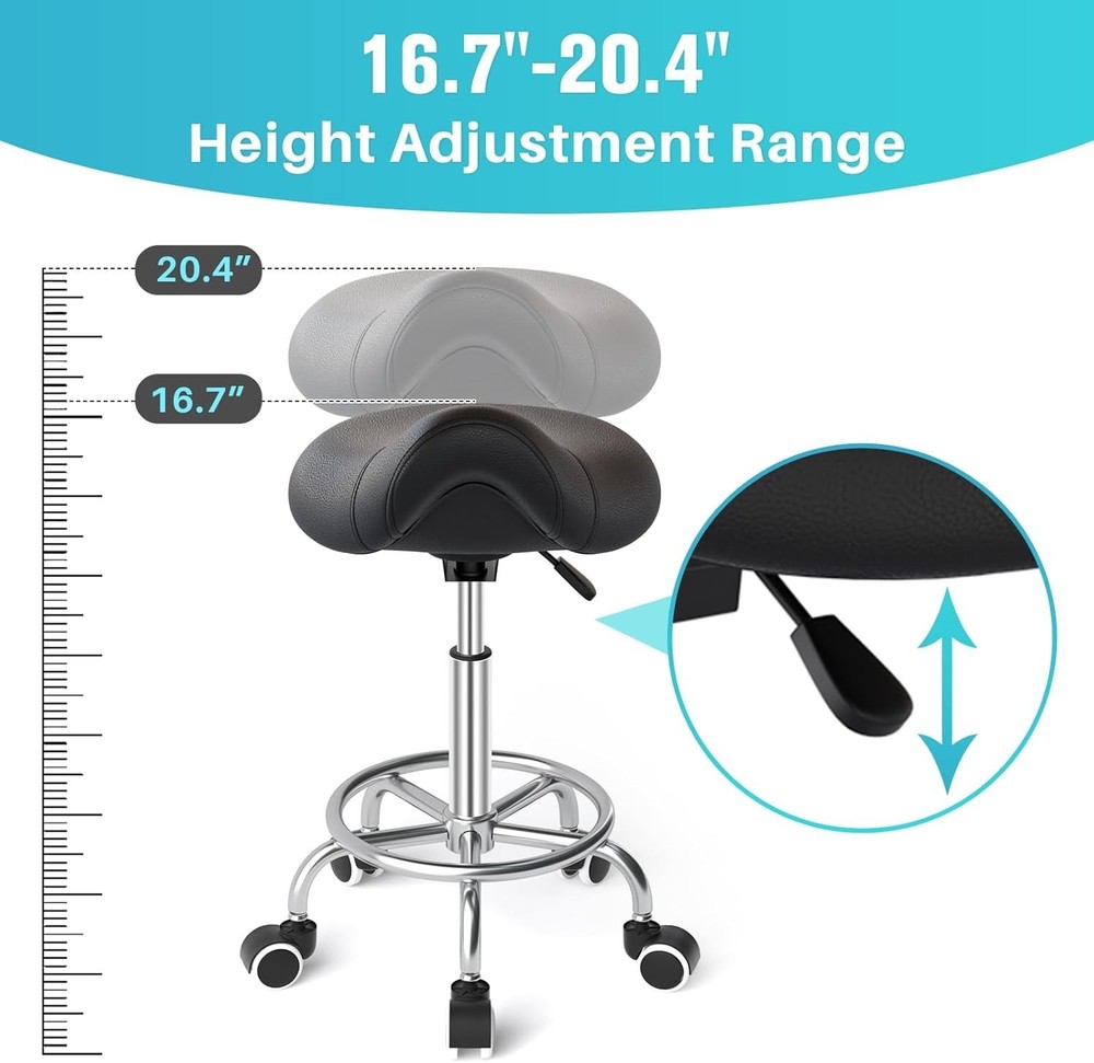 Saddle Stool Rolling Chair Saddle Chair with Wheels Thickened PU Leather Stool