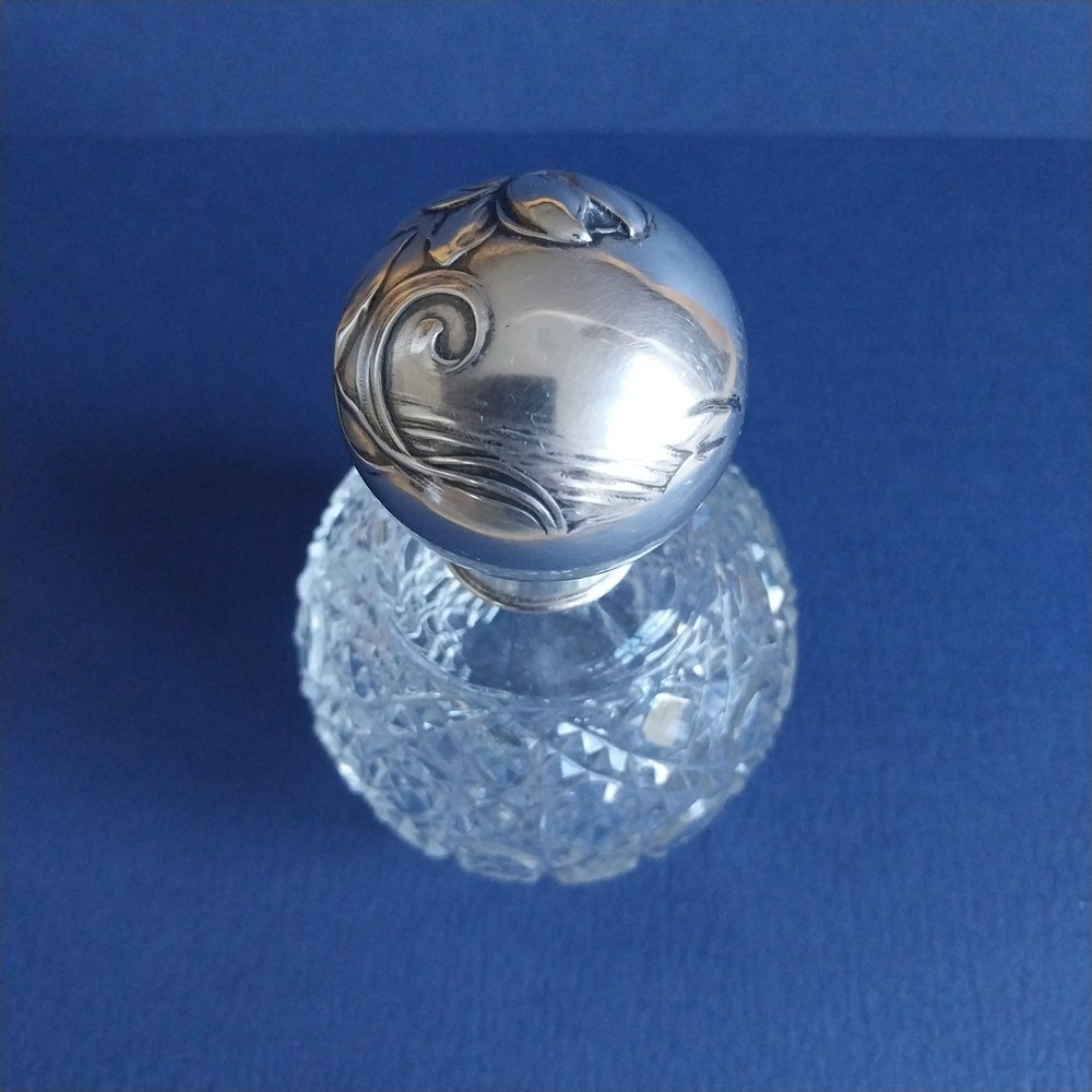 Silver Cap and Crystal Perfume Bottle 5"