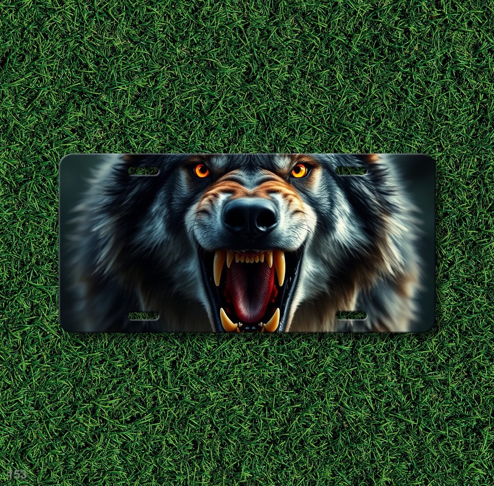 Hyperrealistic Wolf License Plate Fierce Expression Customizable Front Plate Hol