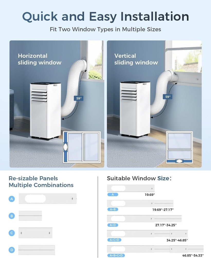 8,000 BTU Portable AC 3-in-1 Unit with Remote for Rooms Up to 350 Sq Ft