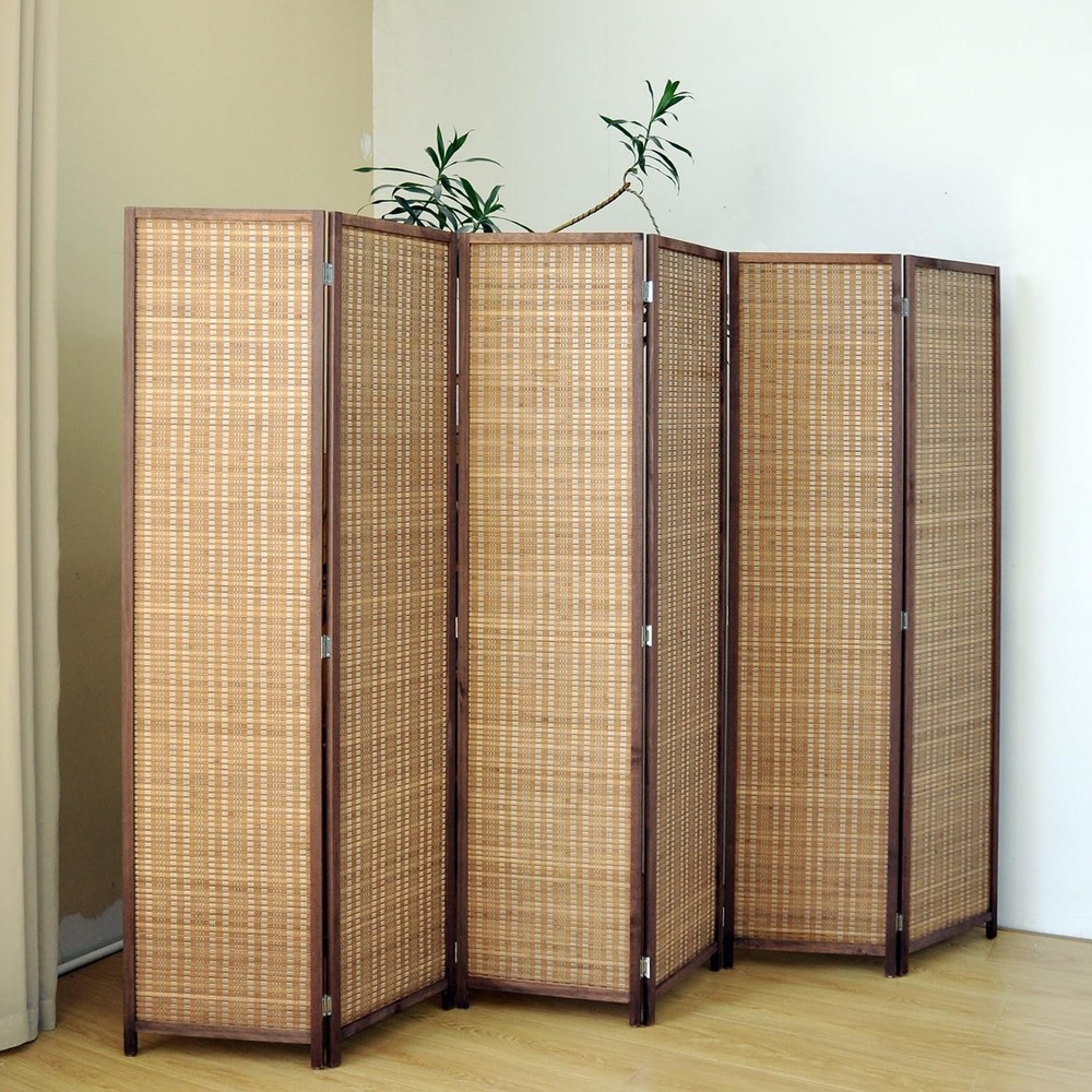 6 Panel Bamboo Room Divider Screen,5.6 FT Tall Bamboo Divider Folding Panel S...