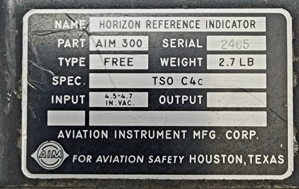 AIM 300 Horizon Reference Indicator TSO C4c 1967