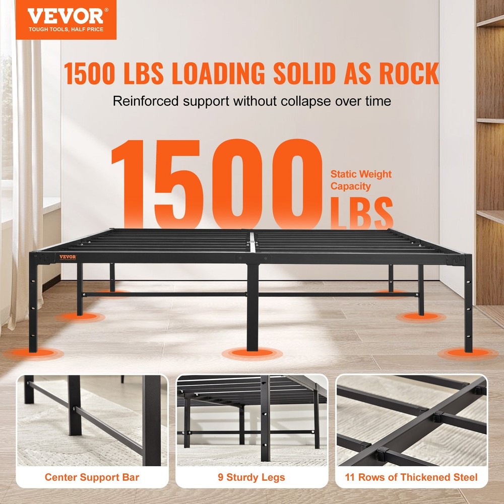 14 Inch Queen Metal Bed Frame Platform, No Box Spring Needed, 1500 lbs Loading C