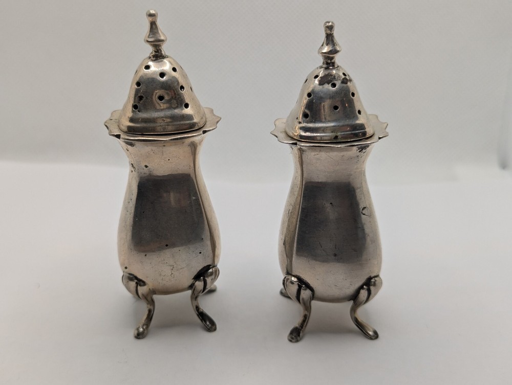 2 Antique Elegant Footed  Salt Shakers, 800 Silver