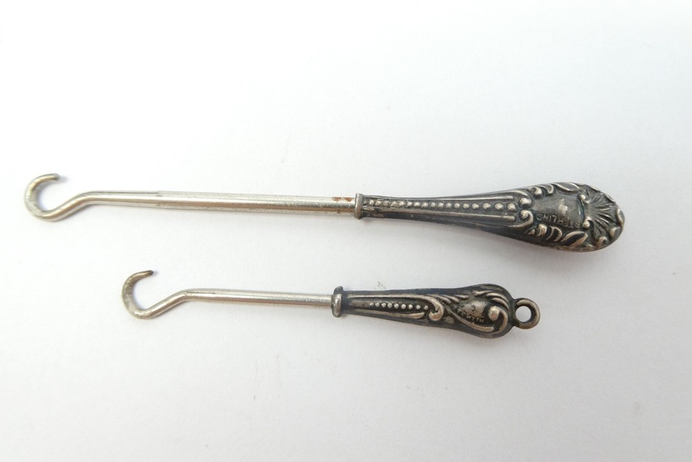 Two Small Button Hooks Sterling Silver Handles Victorian Miniature Mini