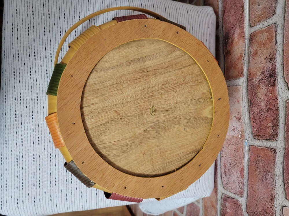 New Handwoven Basket With Handle Multi Color 8" Diameter 10" High