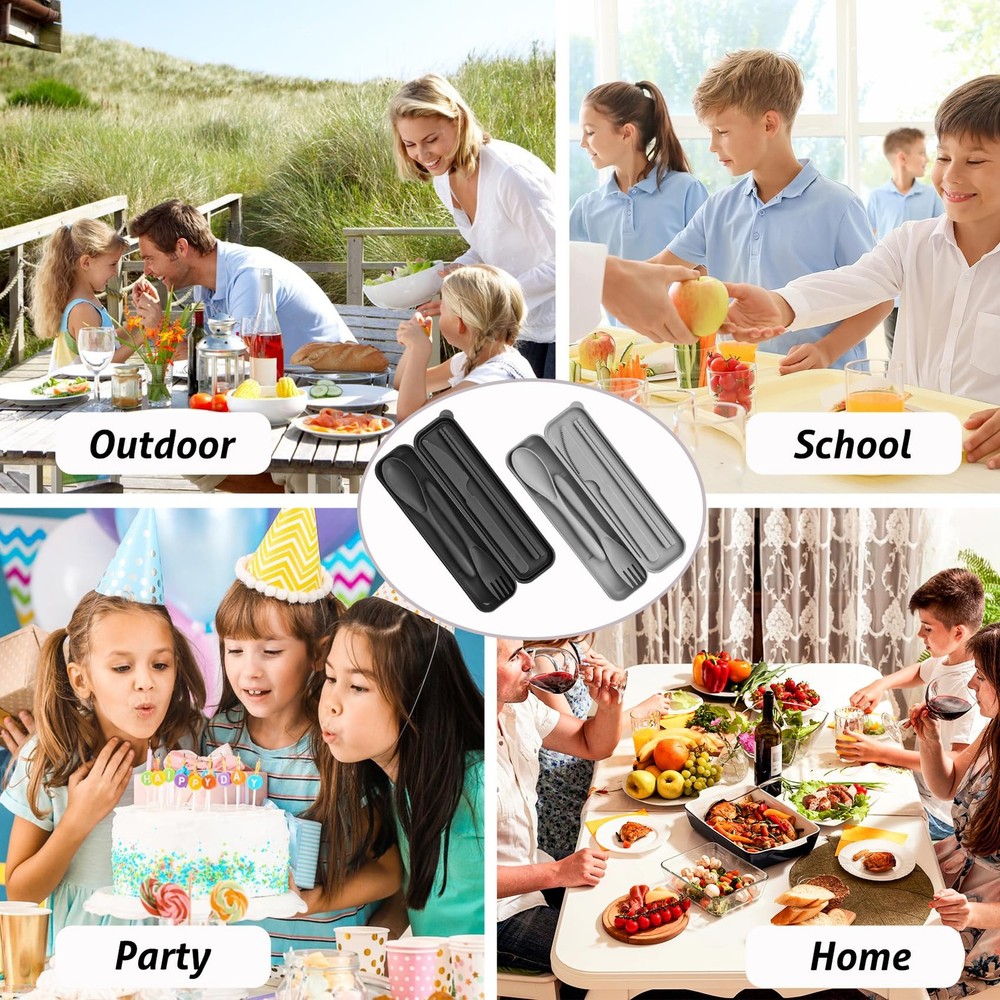 2 Sets Plastic Reusable Utensils Set with Case, Travel Chopsticks Fork Spoon ...