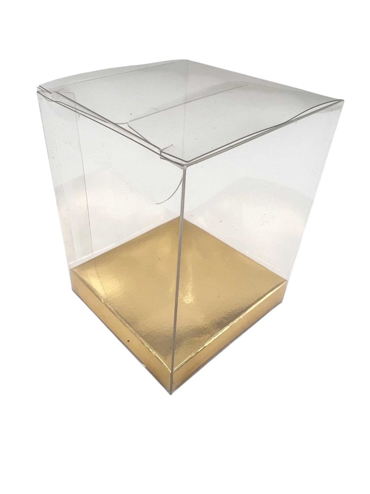 Clear Gift Box–Display Packaging,12 Pack- 2 3/8x2 3/8" x8 1/4"-Gold Base